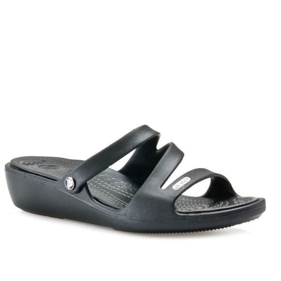 CROCS Shoes Crocs Patricia Wedge Slide Strappy Sandals Black Womens